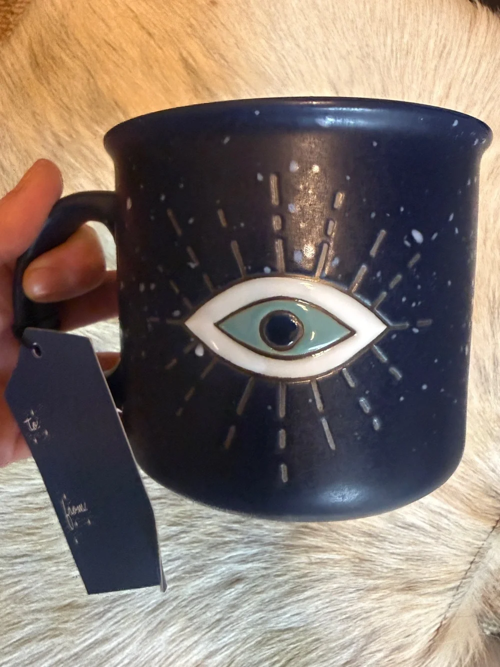 New Stay Wild Moon Child mug. Evil Eye. Ceramic Blue. Hand Painted. Spirtual cup